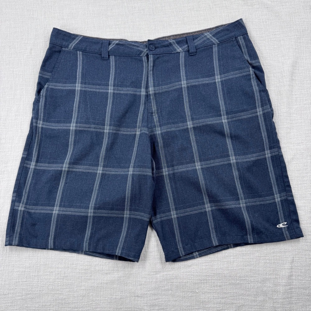 ONeill Mens 40 Loaded Plaid Walkshorts Navy Blue Windowpane Chino Woven